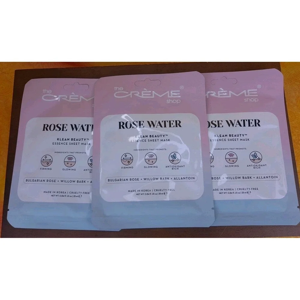 The Creme Shop Rose Water‎ Klean Beauty Essence Sheet Mask 3 Pack Bulgarian Rose